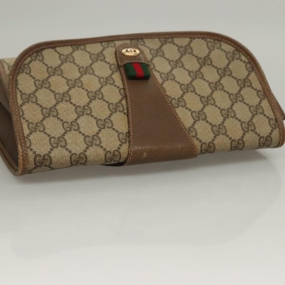 GUCCI GG Supreme Web Sherry Line Clutch Bag PVC Beige Gold 89 01 030 Auth 133336 - Picture 7 of 16